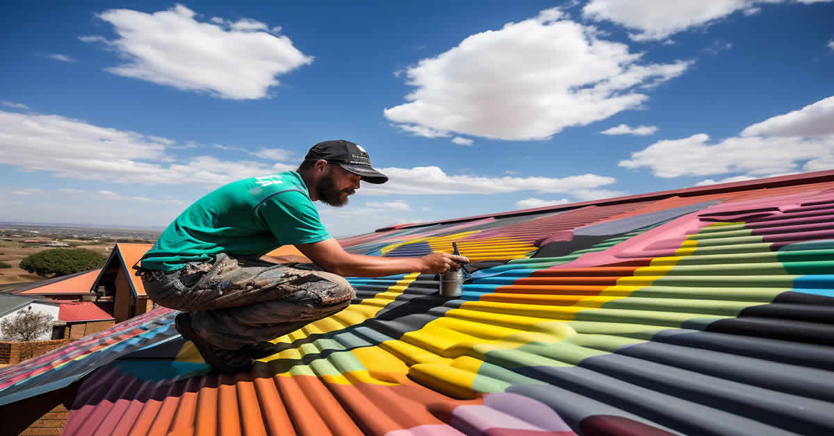 Professional roof painting service in progress
