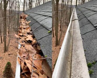 Clogged gutters with leaves and debris in Melbourne
